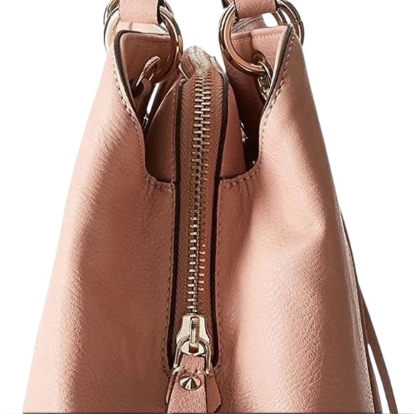 Guess Flynn Faux Leather Satchel Handbag Purse Blush Pink Whip Stitch Handles OS - Picture 3 of 8